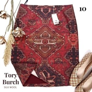 New Tory Burch Silk Wool Aztec Print Skirt Sz 10